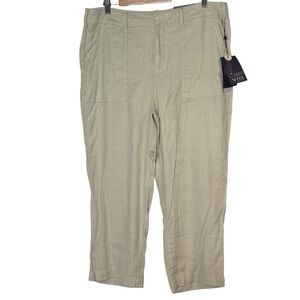 NYDJ Linen Straight Cropped Utility Pants Size 14 Beige Travel Minimalist NEW